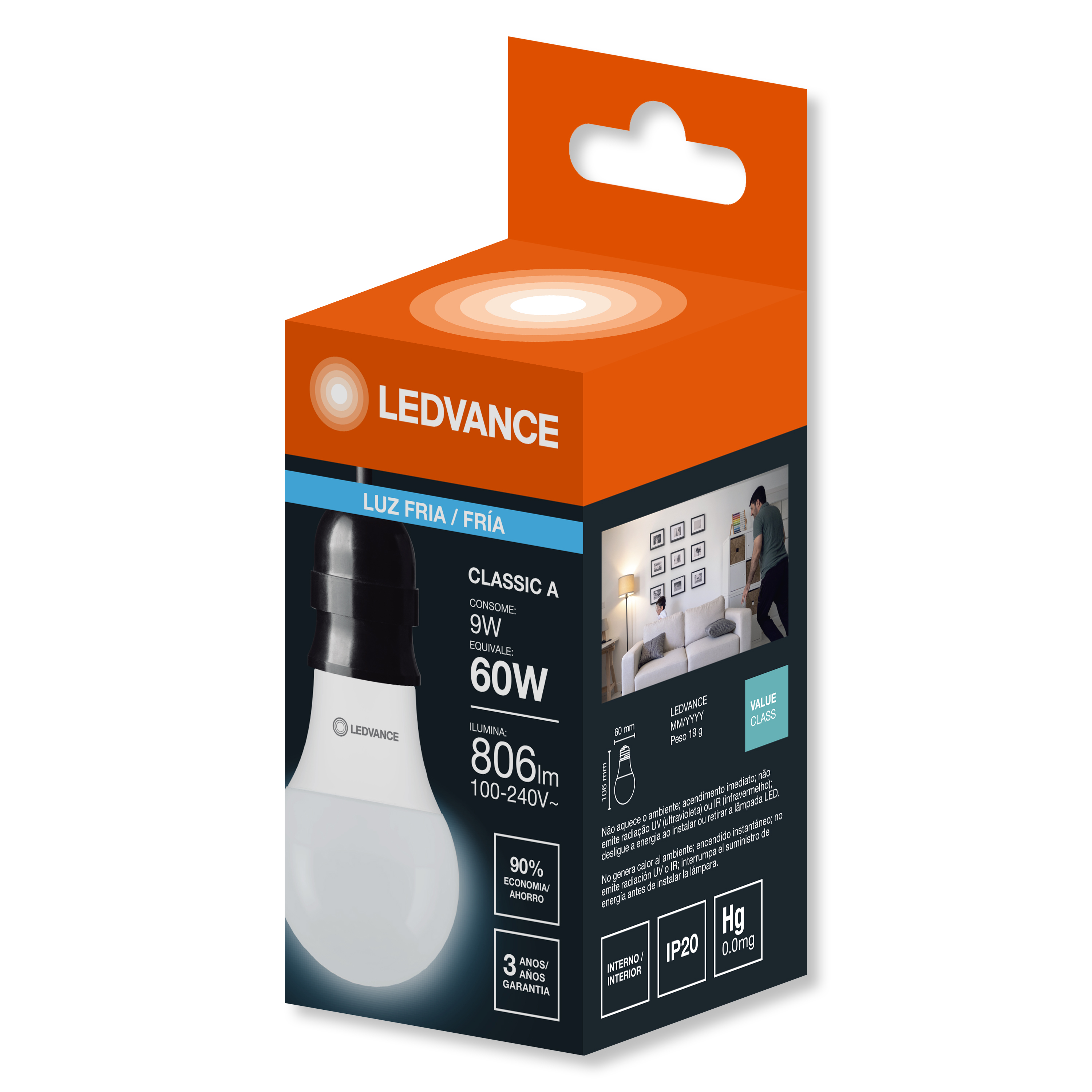 Lâmpada 9W Luz Fria